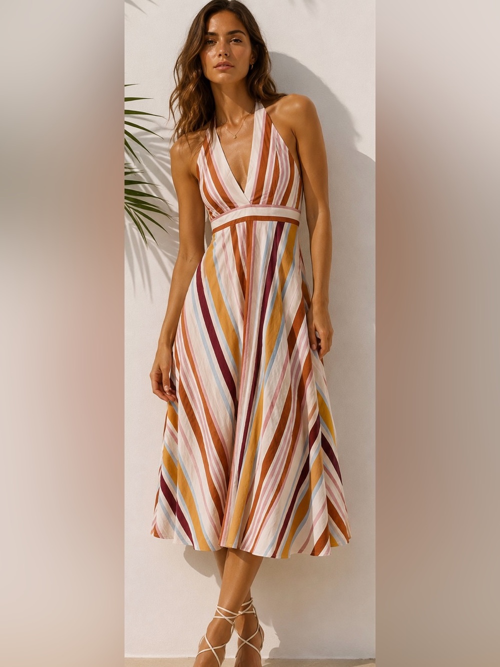 ZARA Striped Halter Midi Dress Medium Multicolor Resort Dress